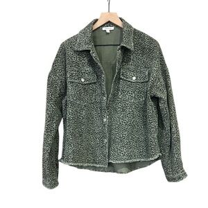 Mittoshop Leopard Print Jacket Shacket Women Small Army Green Black